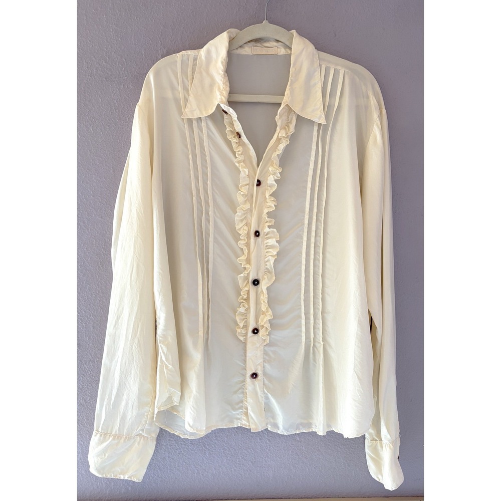 CP Shades XL Silk Ruffle Front Pintuck Blouse Button Up Shirt Victorian